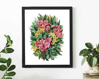 Floral Bouquet Print, Botanical Watercolor, Essential Oil Art, Botanical Illustration, Young Living Essential Oils, Valor Bouquet