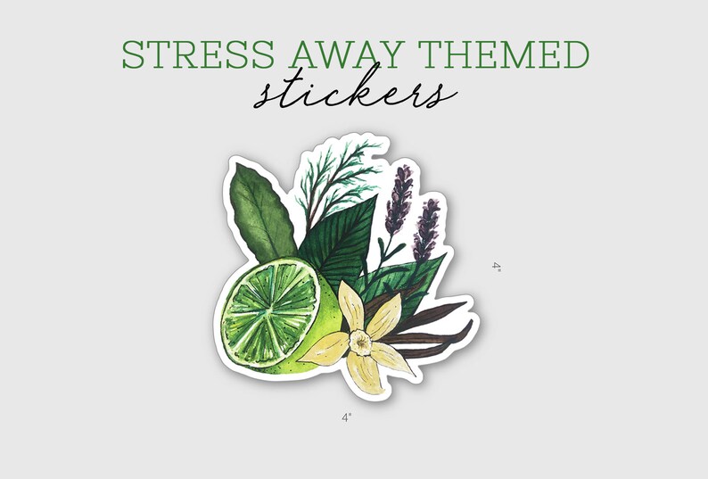 Botanical Art Sticker, Stress Away Essential Oil Watercolor Sticker, Young Living, Design, Artwork, Gift image 5