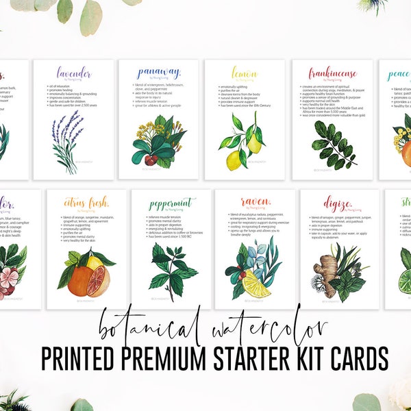 Printed Young Living Premium Starter Kit Essential Oil Cards (USA), 4x6, Botanical Watercolor, Unique PSK Cards -- While Supplies Last