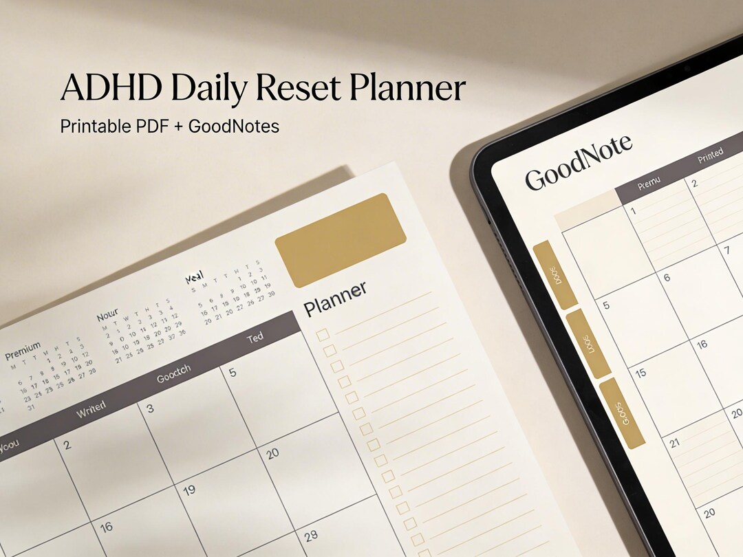 ADHD Daily Reset Planner | Printable PDF, Goodnotes Focus Tracker ...