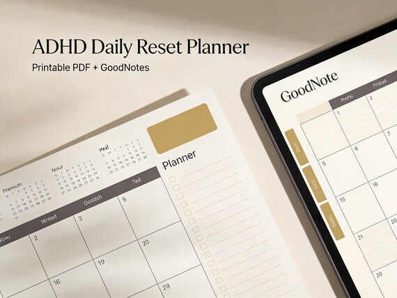 ADHD Daily Reset Planner | Printable PDF, GoodNotes Focus Tracker (Digital Download)