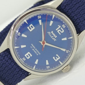 Genuine Vintage Hmt pilot winding indian mens mechanical blue dial watch 007-a412761-1 image 1