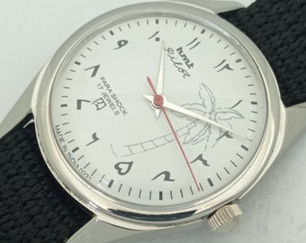 Genuine Vintage Hmt pilot winding indian mens mechanical arabic white dial watch 007-a412754-1