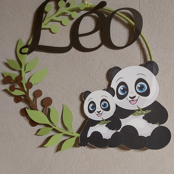 Decoration chambre enfant, prénom,panda,cercle metal