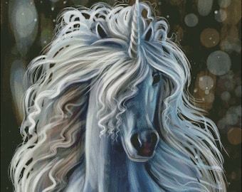 Unicorn with wild flowing mane fantasy counted cross stitch pattern Digital PDF