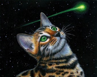 Bengal cat and the green comet counted cross stitch pattern digital pdf