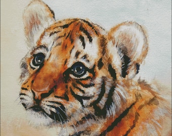 Baby Tiger Cub Cross Stitch Pattern, Wildlife Art (Digital PDF)