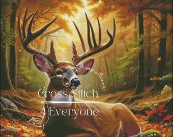 Whitetail Buck Deer Cross Stitch Pattern: Autumn Timber (Digital PDF)