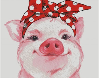 Pink Pig with Bandana Cross Stitch Pattern (Digital PDF)