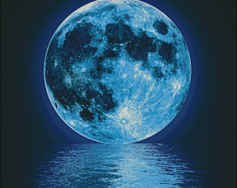 Full blue super moon counted cross stitch pattern