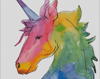 Watercolor rainbow unicorn fantasy counted cross stitch pattern digital pdf