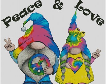 Gnomes hippy neon psychedelic colors love and peace counted cross stitch pattern PDF
