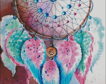 Abstract colorful dream catcher counted cross stitch pattern PDF