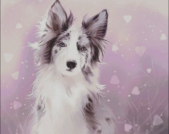 Australian Shepherd dog aussie lavender flowers animal counted cross stitch pattern digital pdf