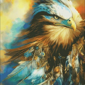 Weißkopfseeadler mit Traumfänger Federn Kreuzstichmuster digital pdf