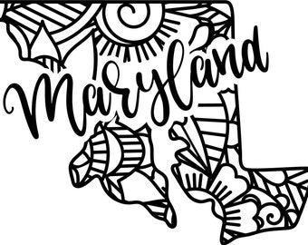 Maryland state shape mandala zentangle counted cross stitch pattern digital pdf