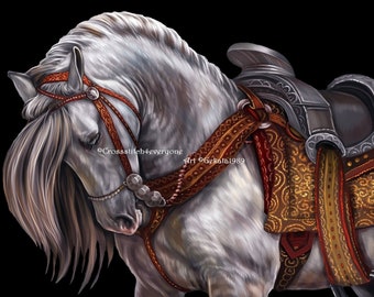 Spanish Andalusian horse in tack counted cross stitch pattern digital pdf