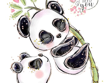 Panda bear love counted cross stitch pattern PDF