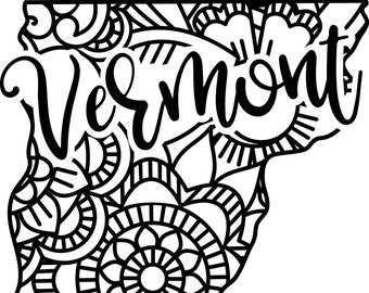 Vermont state shape mandala zentangle counted cross stitch pattern digital pdf