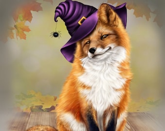 A Red Fox with spider halloween holiday counted cross stitch pattern digital pdf