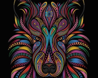 zentangle wolf head fantasy counted cross stitch pattern