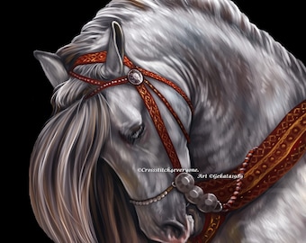 Spanish Andalusian horse with tack head study counted cross stitch pattern digital pdf