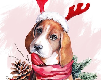Christmas beagle hound dog winter holiday counted cross stitch pattern PDF