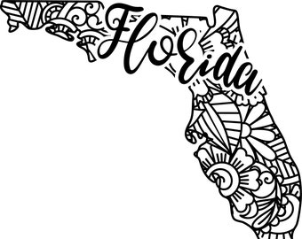 Florida state shape mandala zentangle counted cross stitch pattern digital pdf