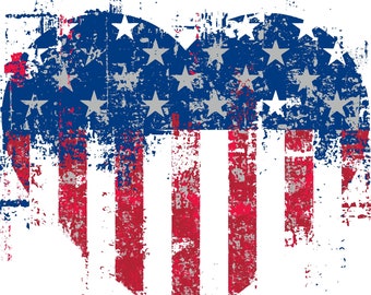 American flag faded grunge heart counted cross stitch pattern digital pdf