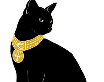 Black Cat Egyptian gold counted cross stitch pattern