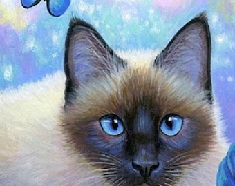Himalayan cat with blue morpho butterfly counted cross stitch pattern: Digital Download PDF