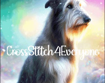 Irish Wolfhound dog colorful winter scene counted cross stitch pattern digital pdf