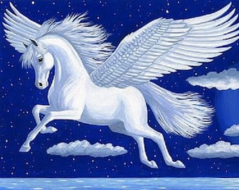 Beautiful Pegasus Flying  horse Fantasy mythical counted cross stitch pattern PDF