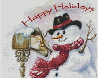 Snowman christmas winter holiday counted cross stitch pattern PDF