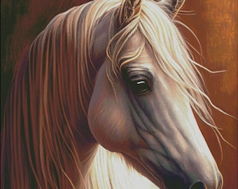 Elegant sunlit grey horse counted cross stitch pattern digital pdf download