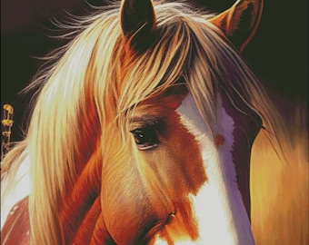 Pinto Horse Cross Stitch Pattern: Evening Sunlight (Digital PDF Download)
