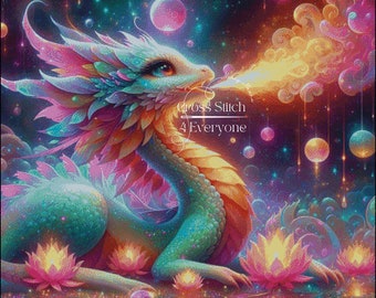 Bright Dragon with Fire Cross Stitch Pattern (Digital PDF)