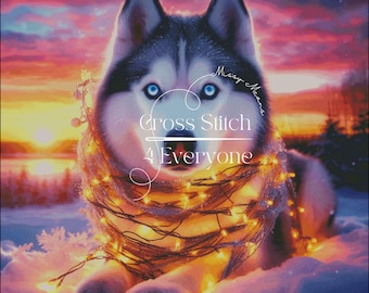 Festive Husky Cross Stitch Pattern: Holiday Dog with Lights (Digital PDF)
