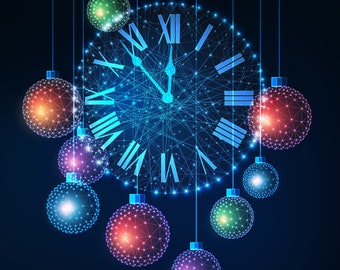 Neon ornaments new years clock christmas counted cross stitch pattern