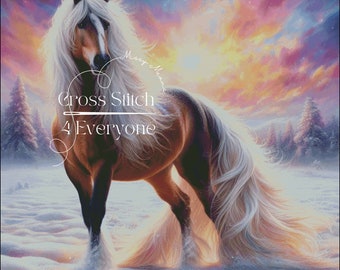 Haflinger Horse Winter Sunset Cross Stitch Pattern (Digital PDF)
