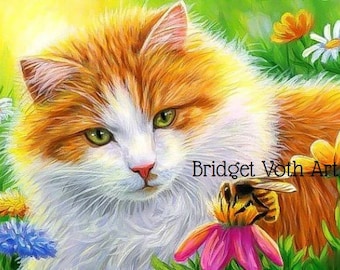 Cat with bumble bee  counted cross stitch pattern PDF