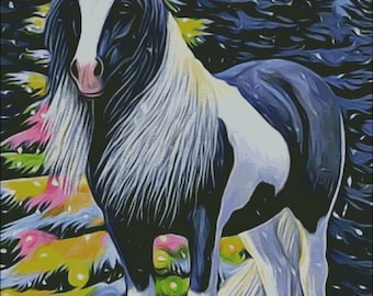 Gypsy vanner draft horse christmas tree snow holiday  counted cross stitch pattern PDF