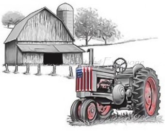American flag patriotic farm tractor counted cross stitch pattern