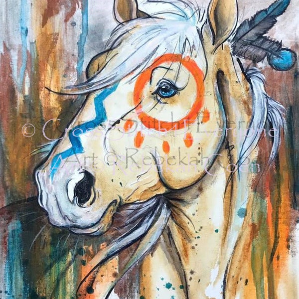 Horse war paint palomino pony watercolor counted cross stitch pattern digital PDF