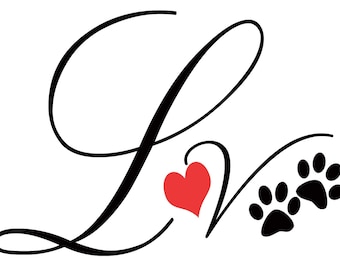 Love text with paw prints and heart dog counted cross stitch pattern digital pdf
