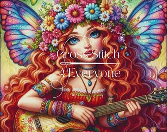 Red-Headed Faerie Cross Stitch Pattern: Colorful Art (Digital PDF)