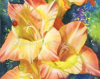 Flowers ladybug digital counted cross stitch pattern pdf