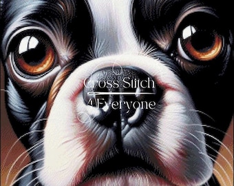Black Boston terrier dog counted Cross Stitch Pattern:  (Digital PDF)