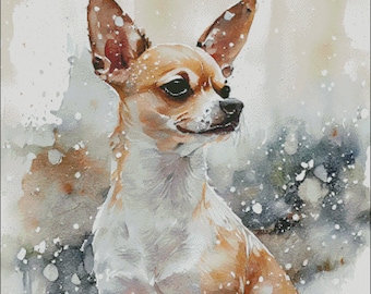 Snowy Chihuahua Christmas Cross Stitch Pattern (Digital PDF)