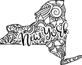 New York state shape mandala zentangle counted cross stitch pattern digital pdf